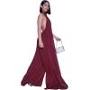 imageCHARTOU Womens Elegant Loose Fit Chiffon Halter Neck Backless Wide Leg JumpsuitWine Red