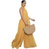 imageCHARTOU Womens Elegant Loose Fit Chiffon Halter Neck Backless Wide Leg JumpsuitYellow