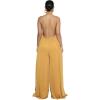 imageCHARTOU Womens Elegant Loose Fit Chiffon Halter Neck Backless Wide Leg JumpsuitYellow