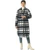 imageCHARTOU Womens Lightweight Spread Collar Wool Blend Plaid Midi Long Shacket Trench CoatBlack
