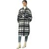 imageCHARTOU Womens Lightweight Spread Collar Wool Blend Plaid Midi Long Shacket Trench CoatBlack