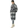 imageCHARTOU Womens Lightweight Spread Collar Wool Blend Plaid Midi Long Shacket Trench CoatBlack