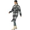 imageCHARTOU Womens Lightweight Spread Collar Wool Blend Plaid Midi Long Shacket Trench CoatBlack