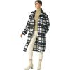 imageCHARTOU Womens Lightweight Spread Collar Wool Blend Plaid Midi Long Shacket Trench CoatHblack