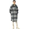 imageCHARTOU Womens Lightweight Spread Collar Wool Blend Plaid Midi Long Shacket Trench CoatHblack