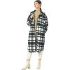imageCHARTOU Womens Lightweight Spread Collar Wool Blend Plaid Midi Long Shacket Trench CoatHblack