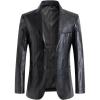 imageCHARTOU Mens Regular Fit Button Down Lined Business Lambskin Leather Jacket Blazer with PocketsBlack