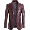 imageCHARTOU Mens Regular Fit Button Down Lined Business Lambskin Leather Jacket Blazer with PocketsWine Red