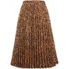 imageCHARTOU Womens Chic Elastic High Waisted A Line Leopard Print Pleated Shirring MidiLong SkirtBrown
