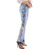 imageCHARTOU Womens Chic Floral Embroidered HighRise Bell Bottom Flare Jeans Broad Feet Long Denim PantsBlue4