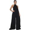 imageCHARTOU Womens Elegant Loose Fit Chiffon Halter Neck Backless Wide Leg JumpsuitBlack