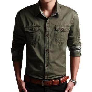 imageCHARTOU Mens Classic Retro Military Camouflage Lined Patchwork ShirtArmygreen