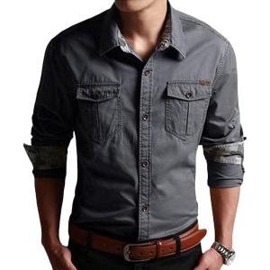 imageCHARTOU Mens Classic Retro Military Camouflage Lined Patchwork ShirtGrey