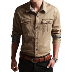 imageCHARTOU Mens Classic Retro Military Camouflage Lined Patchwork ShirtKhaki