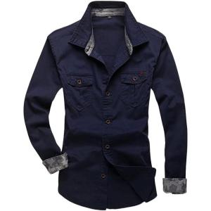 imageCHARTOU Mens Classic Retro Military Camouflage Lined Patchwork ShirtNavy Blue