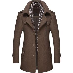 imageCHARTOU Mens Stylish Scarf Single Breasted Wool Walker Coat Thick Winter Jacket6 ColorsBrown