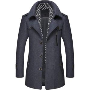 imageCHARTOU Mens Stylish Scarf Single Breasted Wool Walker Coat Thick Winter Jacket6 ColorsGrey