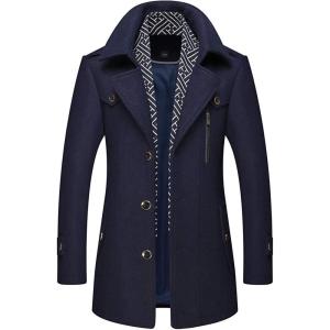 imageCHARTOU Mens Stylish Scarf Single Breasted Wool Walker Coat Thick Winter Jacket6 ColorsNavy Blue