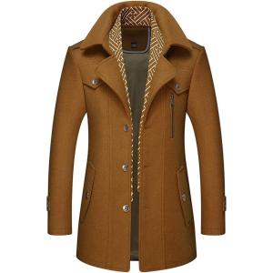 imageCHARTOU Mens Stylish Scarf Single Breasted Wool Walker Coat Thick Winter Jacket6 ColorsTan