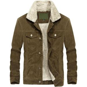 imageCHARTOU Mens Vintage ButtonFront Slim Fit Corduroy Denim JacketCoffeefleece