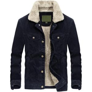 imageCHARTOU Mens Vintage ButtonFront Slim Fit Corduroy Denim JacketNavybluefleece
