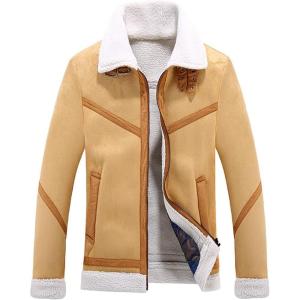 imageCHARTOU Mens Winter Spread Collar Sherpa Lined Suede Leather Trucker Jacket CoatsCamel