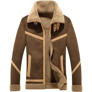 imageCHARTOU Mens Winter Spread Collar Sherpa Lined Suede Leather Trucker Jacket CoatsCoffee
