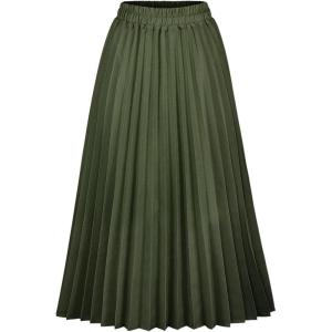 imageCHARTOU Womens Chic Elastic High Waisted A Line Leopard Print Pleated Shirring MidiLong SkirtArmy Green