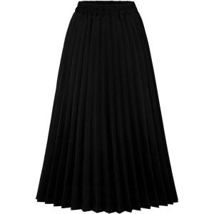 imageCHARTOU Womens Chic Elastic High Waisted A Line Leopard Print Pleated Shirring MidiLong SkirtBlack