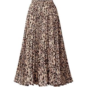 imageCHARTOU Womens Chic Elastic High Waisted A Line Leopard Print Pleated Shirring MidiLong SkirtDark Yellow