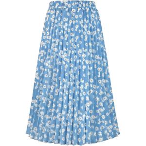 imageCHARTOU Womens Chic Elastic High Waisted A Line Leopard Print Pleated Shirring MidiLong SkirtDblue