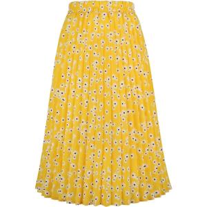 imageCHARTOU Womens Chic Elastic High Waisted A Line Leopard Print Pleated Shirring MidiLong SkirtDyellow