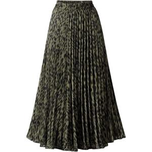 imageCHARTOU Womens Chic Elastic High Waisted A Line Leopard Print Pleated Shirring MidiLong SkirtGreen