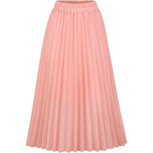 imageCHARTOU Womens Chic Elastic High Waisted A Line Leopard Print Pleated Shirring MidiLong SkirtPink
