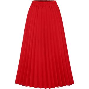 imageCHARTOU Womens Chic Elastic High Waisted A Line Leopard Print Pleated Shirring MidiLong SkirtRed