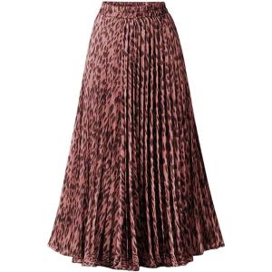 imageCHARTOU Womens Chic Elastic High Waisted A Line Leopard Print Pleated Shirring MidiLong SkirtRust
