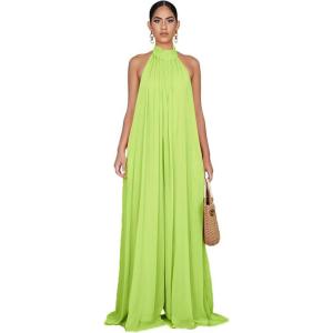 imageCHARTOU Womens Elegant Loose Fit Chiffon Halter Neck Backless Wide Leg JumpsuitGreen