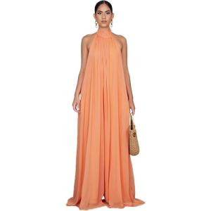 imageCHARTOU Womens Elegant Loose Fit Chiffon Halter Neck Backless Wide Leg JumpsuitOrange