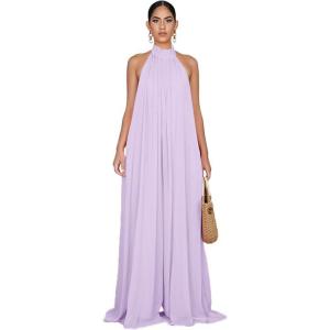 imageCHARTOU Womens Elegant Loose Fit Chiffon Halter Neck Backless Wide Leg JumpsuitPurple