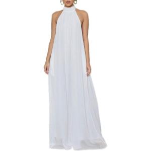 imageCHARTOU Womens Elegant Loose Fit Chiffon Halter Neck Backless Wide Leg JumpsuitWhite