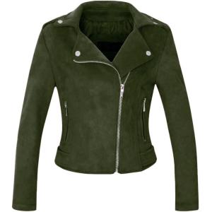 imageCHARTOU Womens Fall 2023 Fashion Faux Suede Leather Casual Moto Biker Jacket CoatsArmy Green