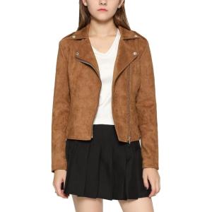 imageCHARTOU Womens Fall 2023 Fashion Faux Suede Leather Casual Moto Biker Jacket CoatsCoffee