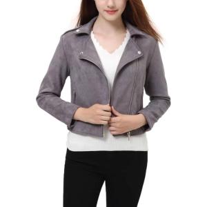 imageCHARTOU Womens Fall 2023 Fashion Faux Suede Leather Casual Moto Biker Jacket CoatsGrey