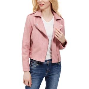 imageCHARTOU Womens Fall 2023 Fashion Faux Suede Leather Casual Moto Biker Jacket CoatsPink