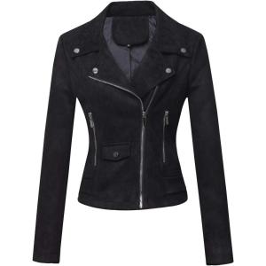 imageCHARTOU Womens Fall 2023 Fashion Faux Suede Leather Casual Moto Biker Jacket CoatsPocketblack