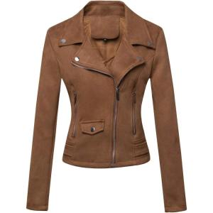 imageCHARTOU Womens Fall 2023 Fashion Faux Suede Leather Casual Moto Biker Jacket CoatsPocketcoffee
