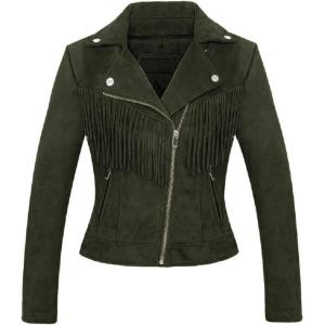 imageCHARTOU Womens Fall 2023 Fashion Faux Suede Leather Casual Moto Biker Jacket CoatsTasselarmy