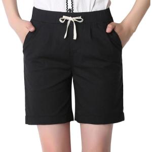 imageCHARTOU Womens Modest Loose ElasticWaisted Bermuda Drawstring Casual ShortsBlack