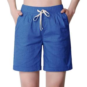 imageCHARTOU Womens Modest Loose ElasticWaisted Bermuda Drawstring Casual ShortsBlue