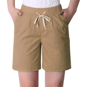 imageCHARTOU Womens Modest Loose ElasticWaisted Bermuda Drawstring Casual ShortsKhaki